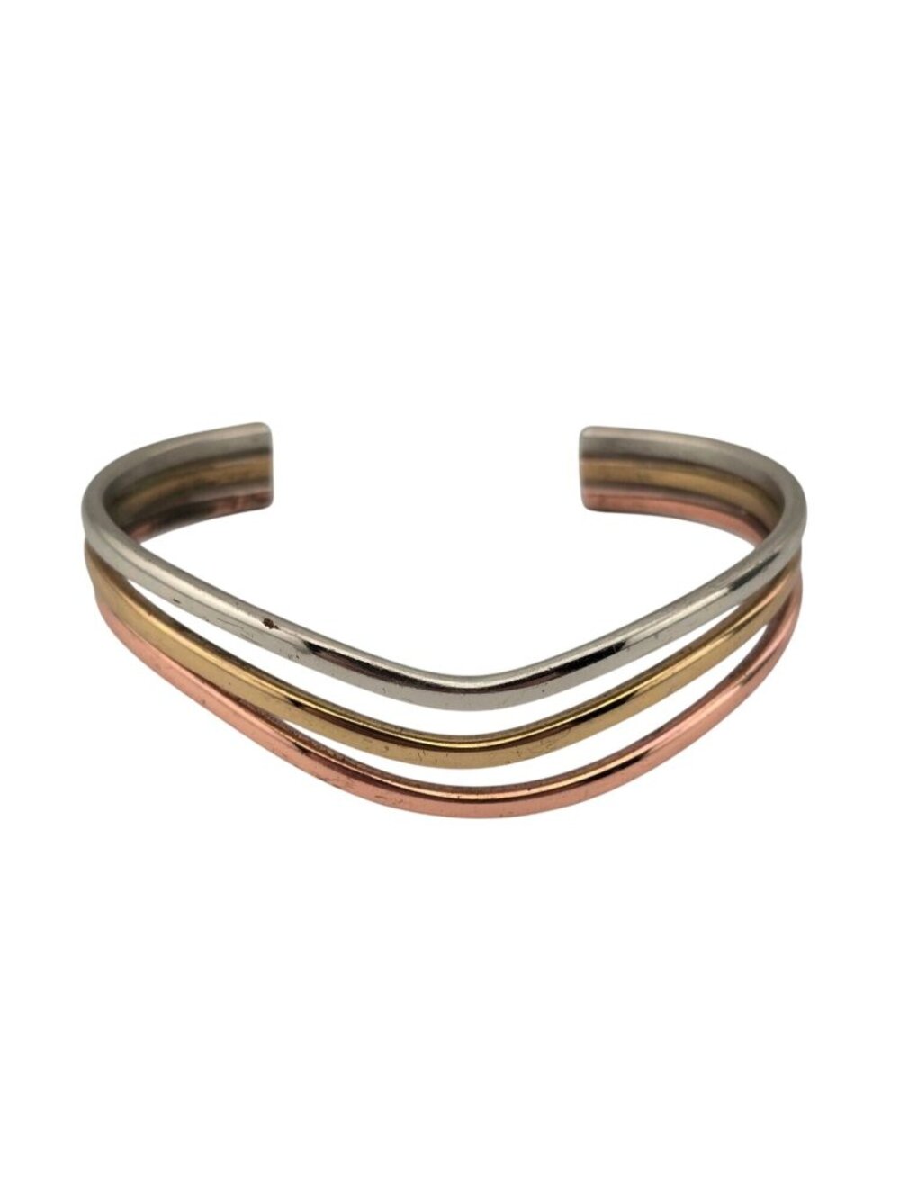 Sergio Lub Tri-Tone Metal Cuff Bracelet Copper Brass & German Silver Size 5.75
